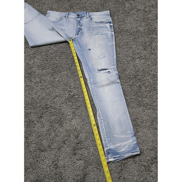Smoke Rise Jeans Mens 36x32 Blue Distressed Ripped Light Wash Denim Streetwear - Picture 9 of 13